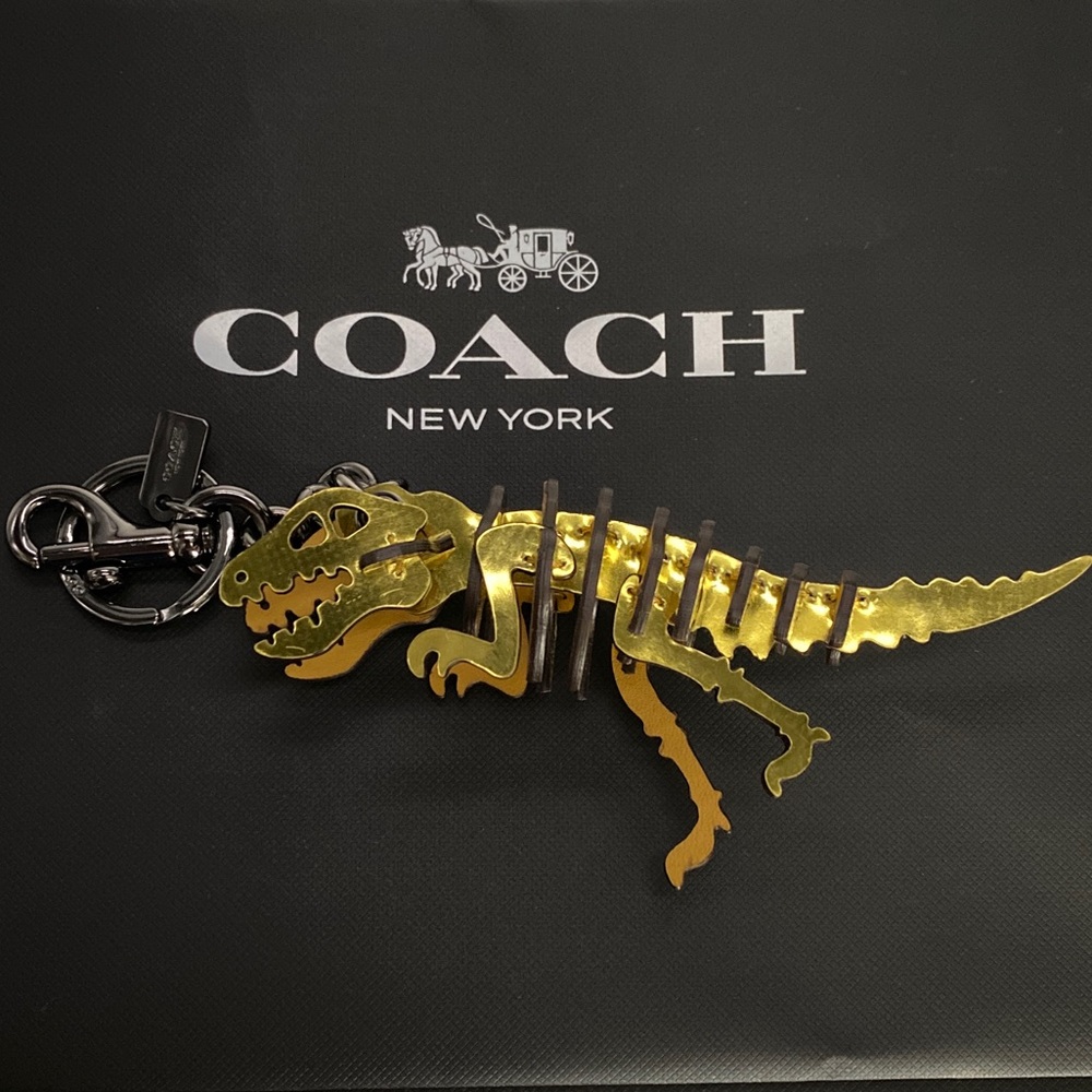 Coach Gold Metallic Rexy Dinosaur Puzzle Fob Small Ba… Gem